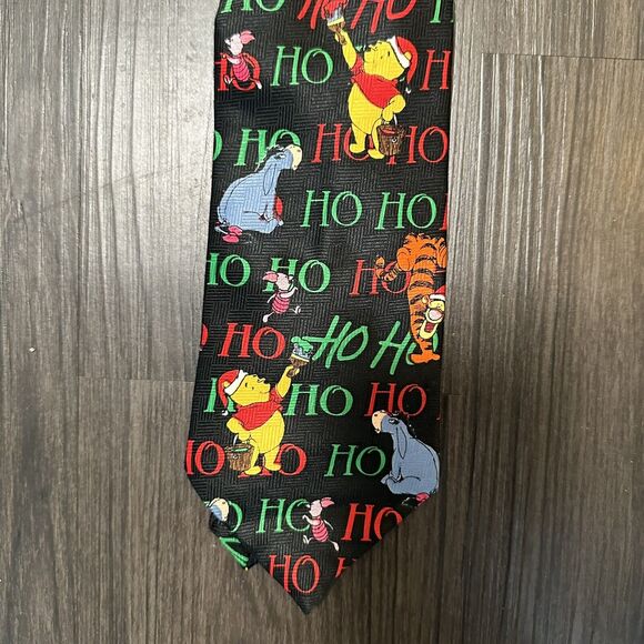 VTG Disney Winnie The Pooh & Friends Christmas Holiday Neck Tie Black Men’s 54" - Picture 4 of 7